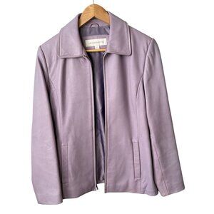 Liz Claiborne Womens Lavender Faux Leather Zip-Up Jacket S